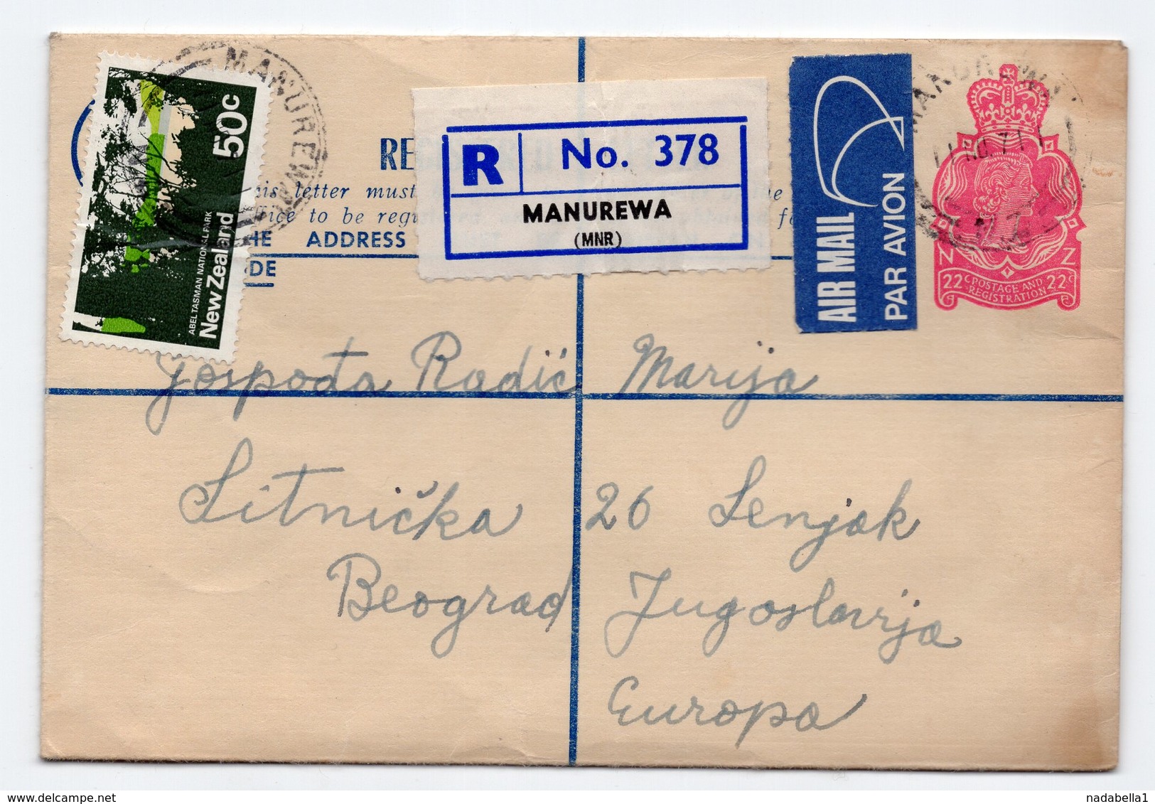 1970 NEW ZEALAND, MANUREWA TO BELGRADE, SERBIA, YUGOSLAVIA, RECORDED, POSTAL STATIONERY - Postwaardestukken