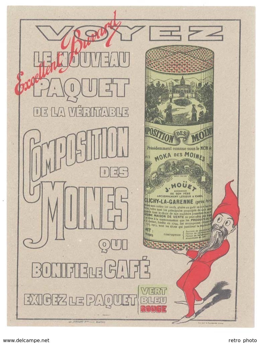 Buvard Composition Des Moines / Moka Des Moines , J. Hoüet, Clichy La Garenne , Lutin Barbu Rouge - M