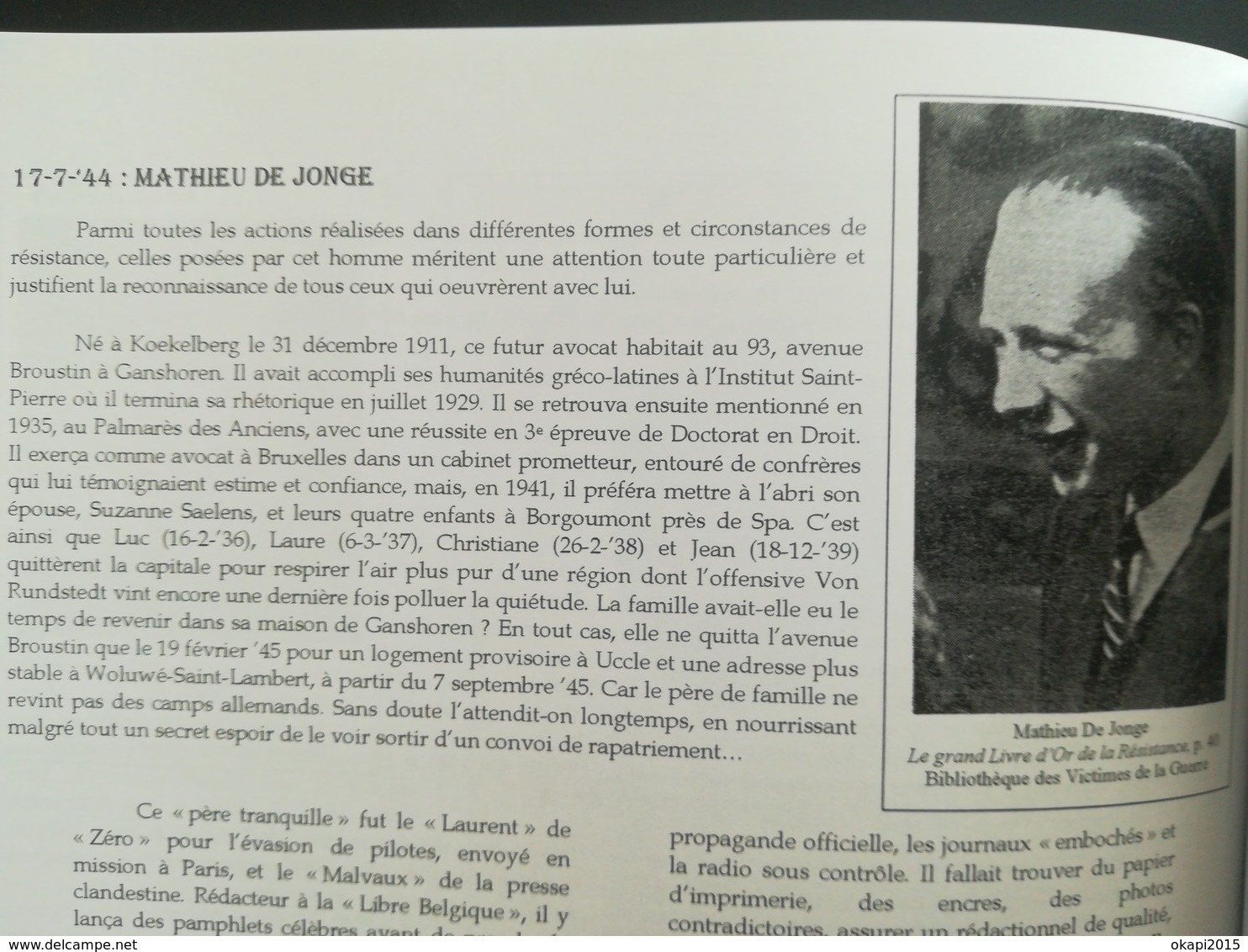 JETTE 1940 - 1944 FAITS DE RÉSISTANCE DANS LA COMMUNE ET  L INSTITUT SAINT - PIERRE LIVRE GUERRE 1939 - 1945 BELGIQUE