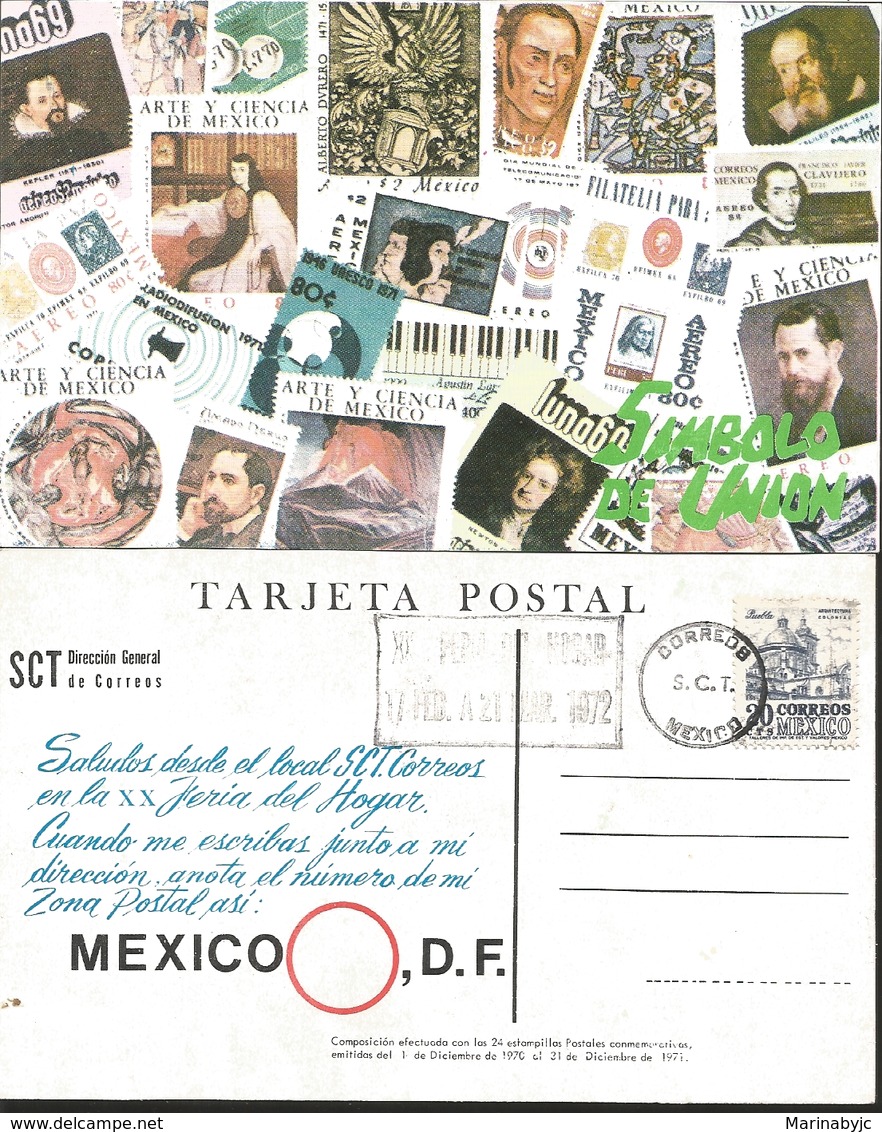 J) 1972 MEXICO, COMPOSITION CARRIED OUT WITH THE 24 COMMEMORATIVE POSTAL STAMPS, MULTIPLE STAMPS, CATHEDRAL OF PUEBLA, P - Mexico