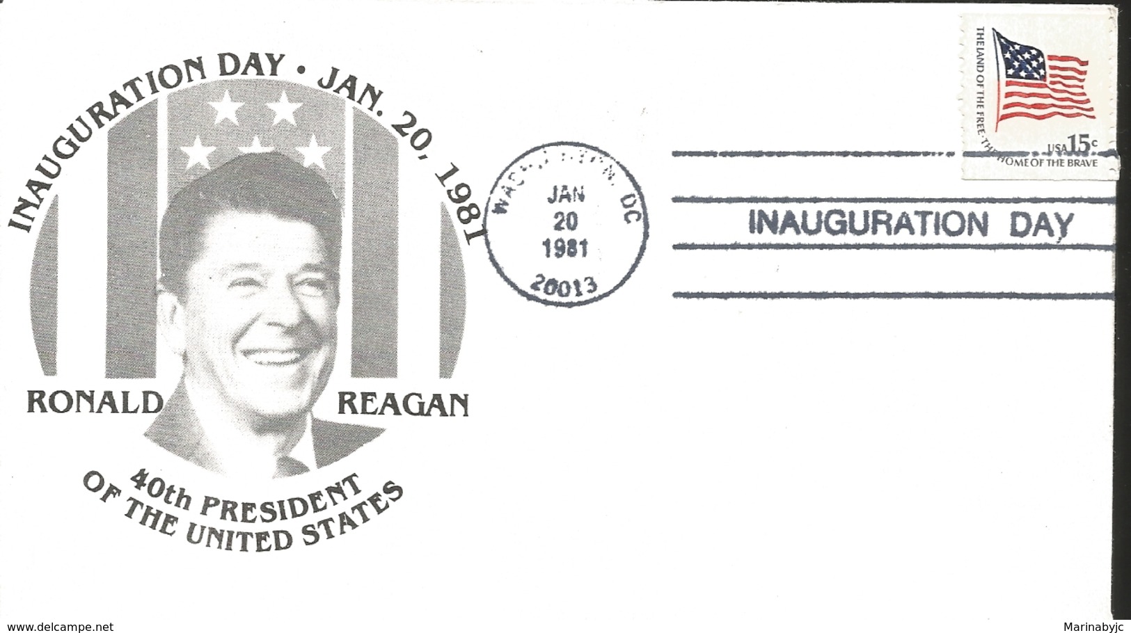 J) 1981 UNITED STATES, 40TH PRESIDENT OF THE UNITED STATES, INAUGURATION DAY, FLAG OF USA, RONALD REAGAN, FDC - Other & Unclassified