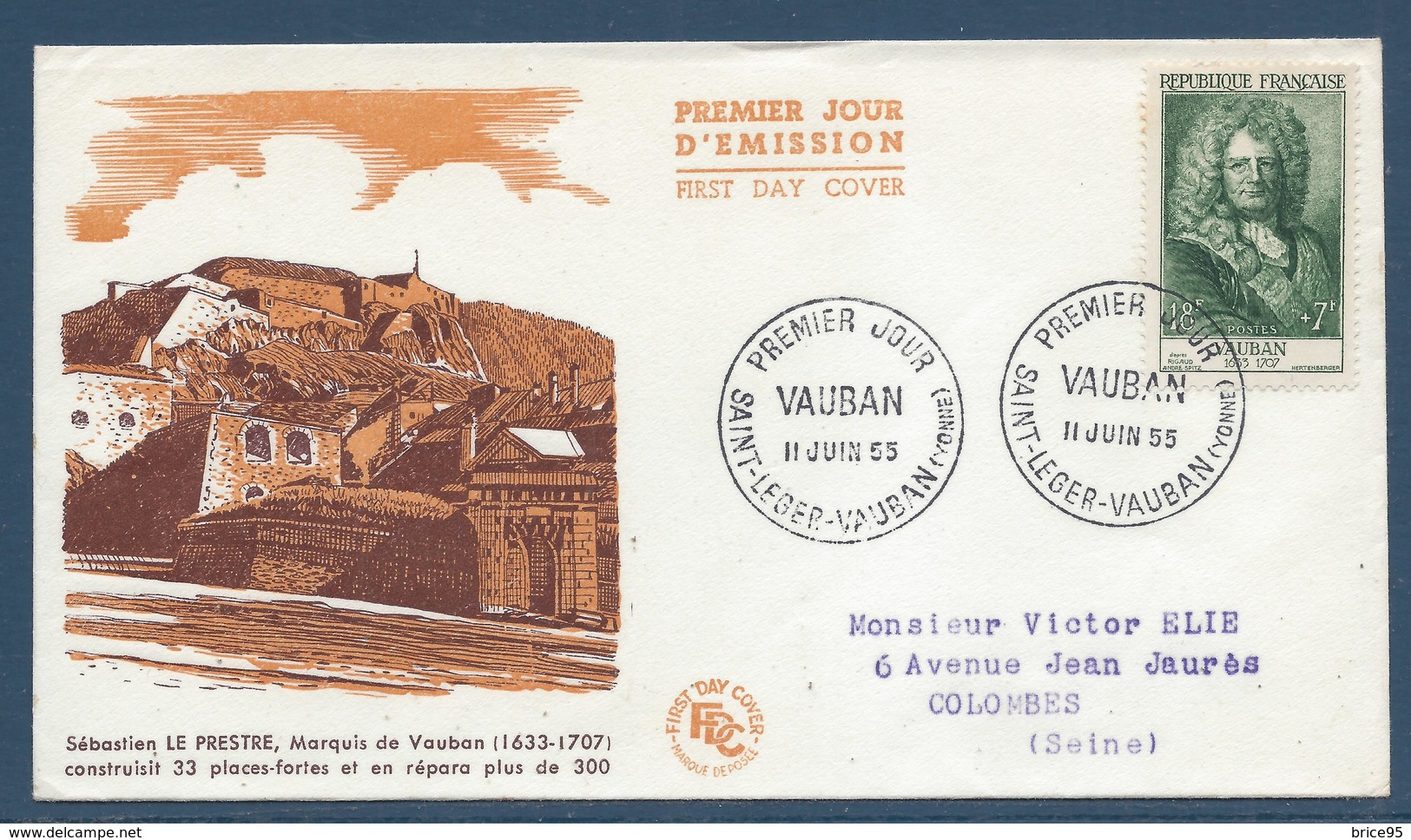 France FDC - Premier Jour - Sébastien Le Prestre - Marquis De Vauban - 1955 - 1950-1959