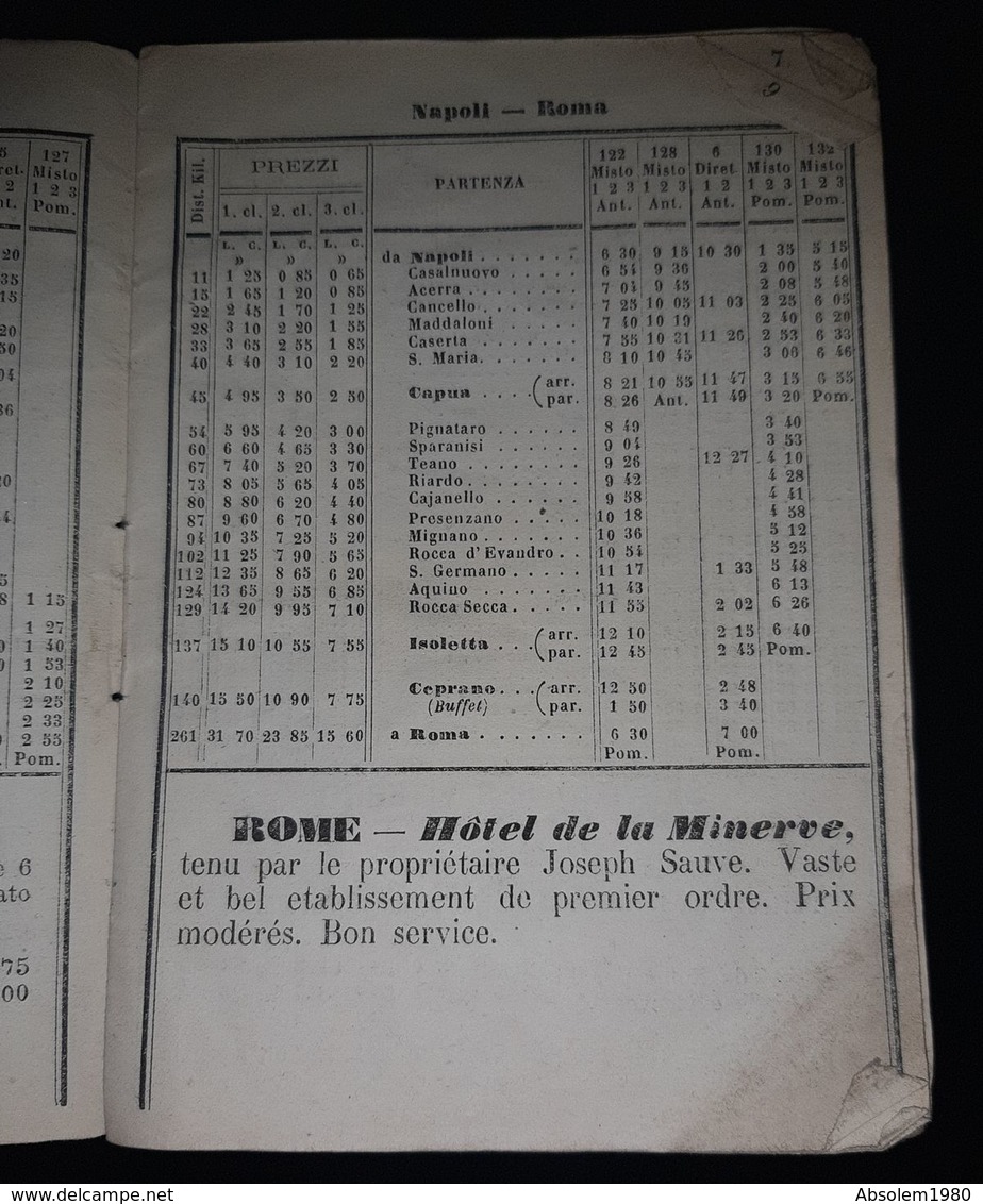 1867 GUIDA DEI VIAGGIATORI FERROVIE ROMANE GUIDE CHEMINS FER ROMAINS ITALIE FRANCE SUISSE PUBlCITE HOTEL  ITALIA - Dépliants Turistici