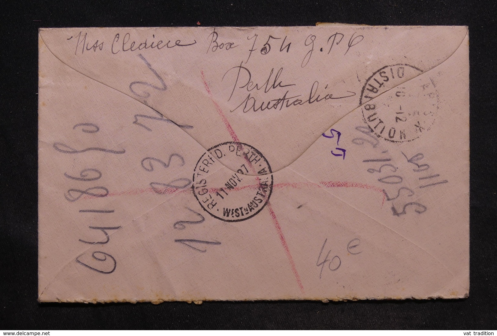 AUSTRALIE - Enveloppe En Recommandé De Perth Pour Paris En 1927 , Affranchissement Plaisant - L 34253 - Storia Postale