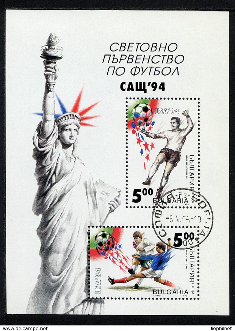 BULGARIE 1994, FOOTBALL USA 94, Dont Statue Liberté, 1 Bloc, Oblitéré / Used. R485 - 1994 – Vereinigte Staaten