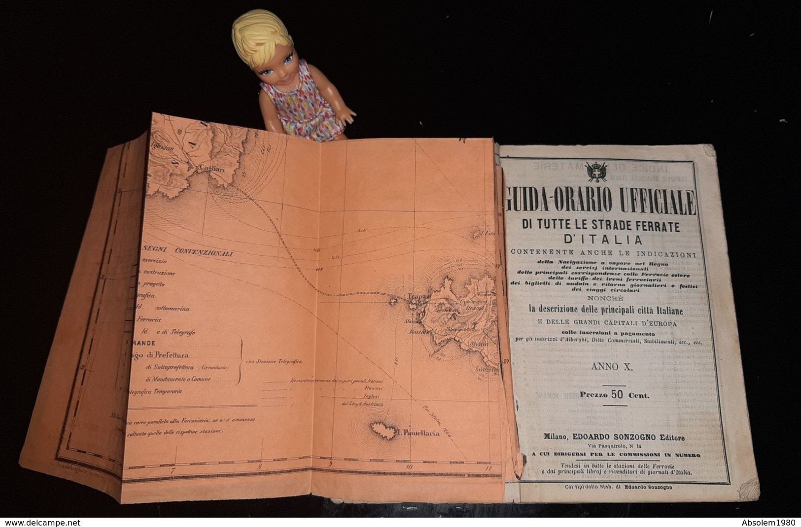 1869 GUIDA ORARIO FERRATE ITALIA SONZOGNO VAPORE MAPPA GUIDE TRANSPORT CHEMIN DE FER BATEAU VAPEUR + PUB CARTE ITALIE - Tourism Brochures