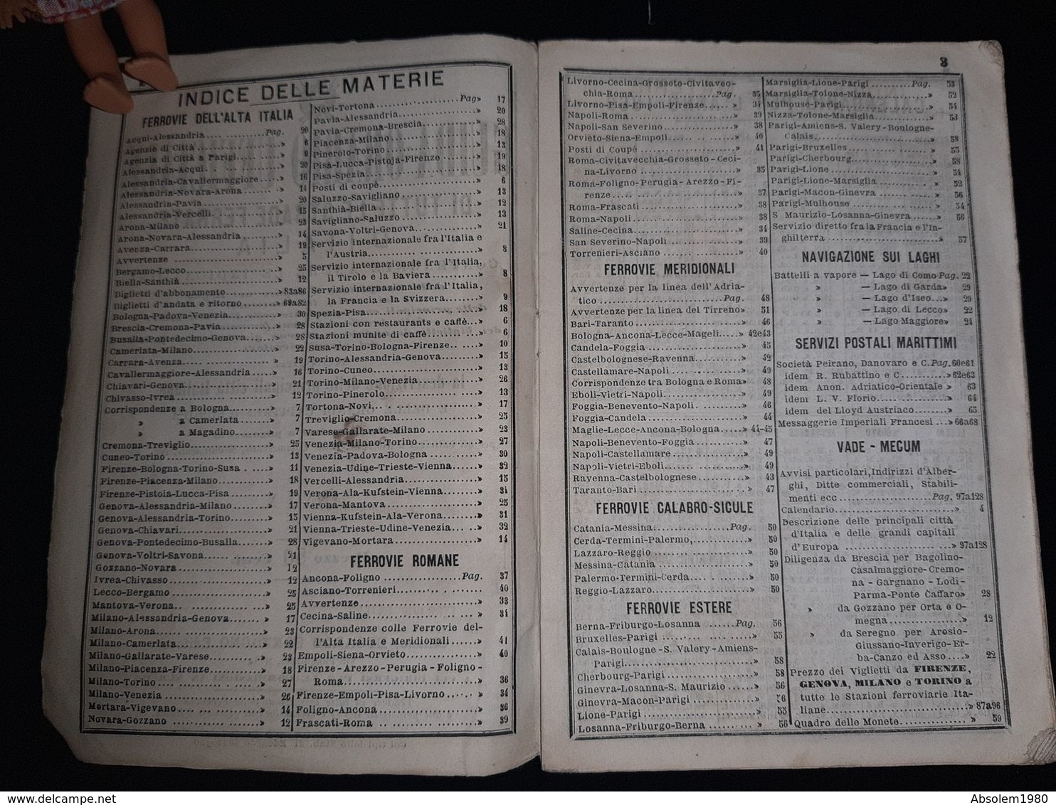 1869 GUIDA ORARIO FERRATE ITALIA SONZOGNO VAPORE MAPPA GUIDE TRANSPORT CHEMIN DE FER BATEAU VAPEUR + PUB CARTE ITALIE