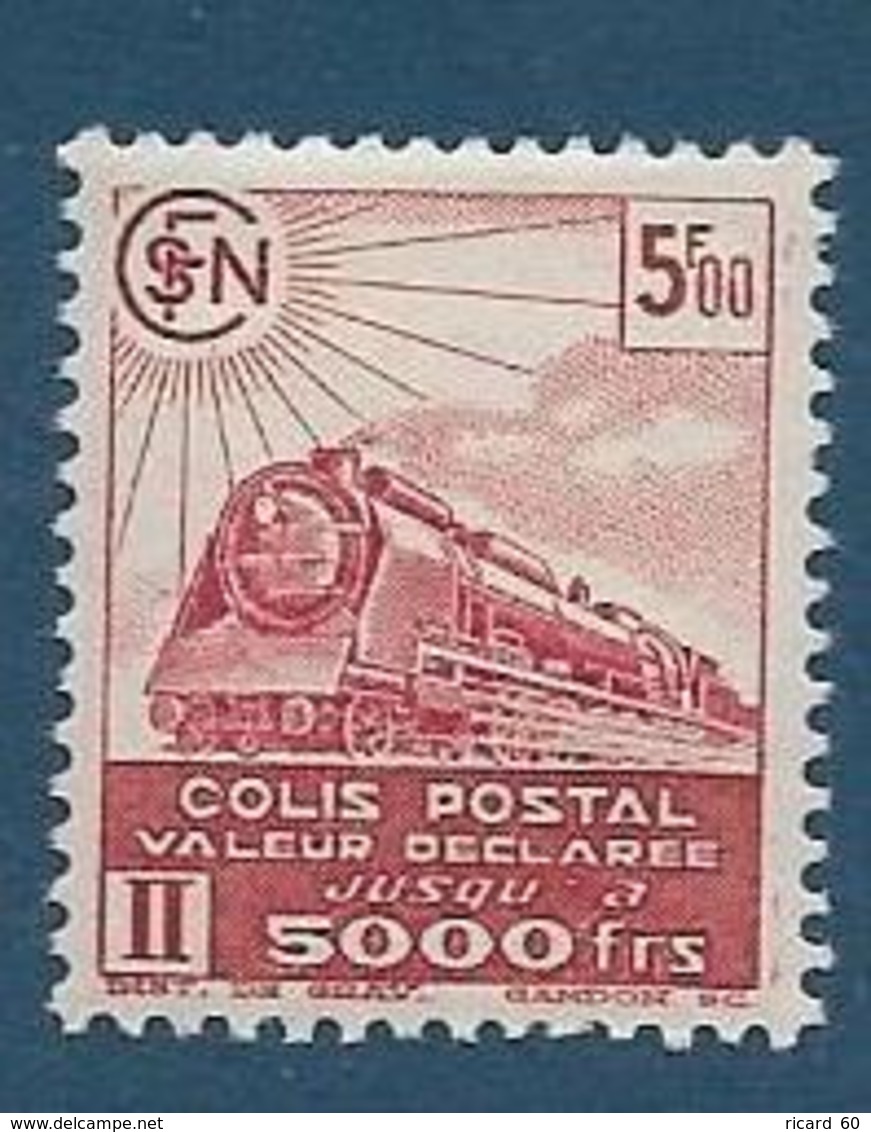 Timbre Neuf* France, N°178 Yt, Colis Postaux, Valeur Déclarée, 5 Fr, 1941, Charnière, Locomotive à Vapeur - Mint/Hinged