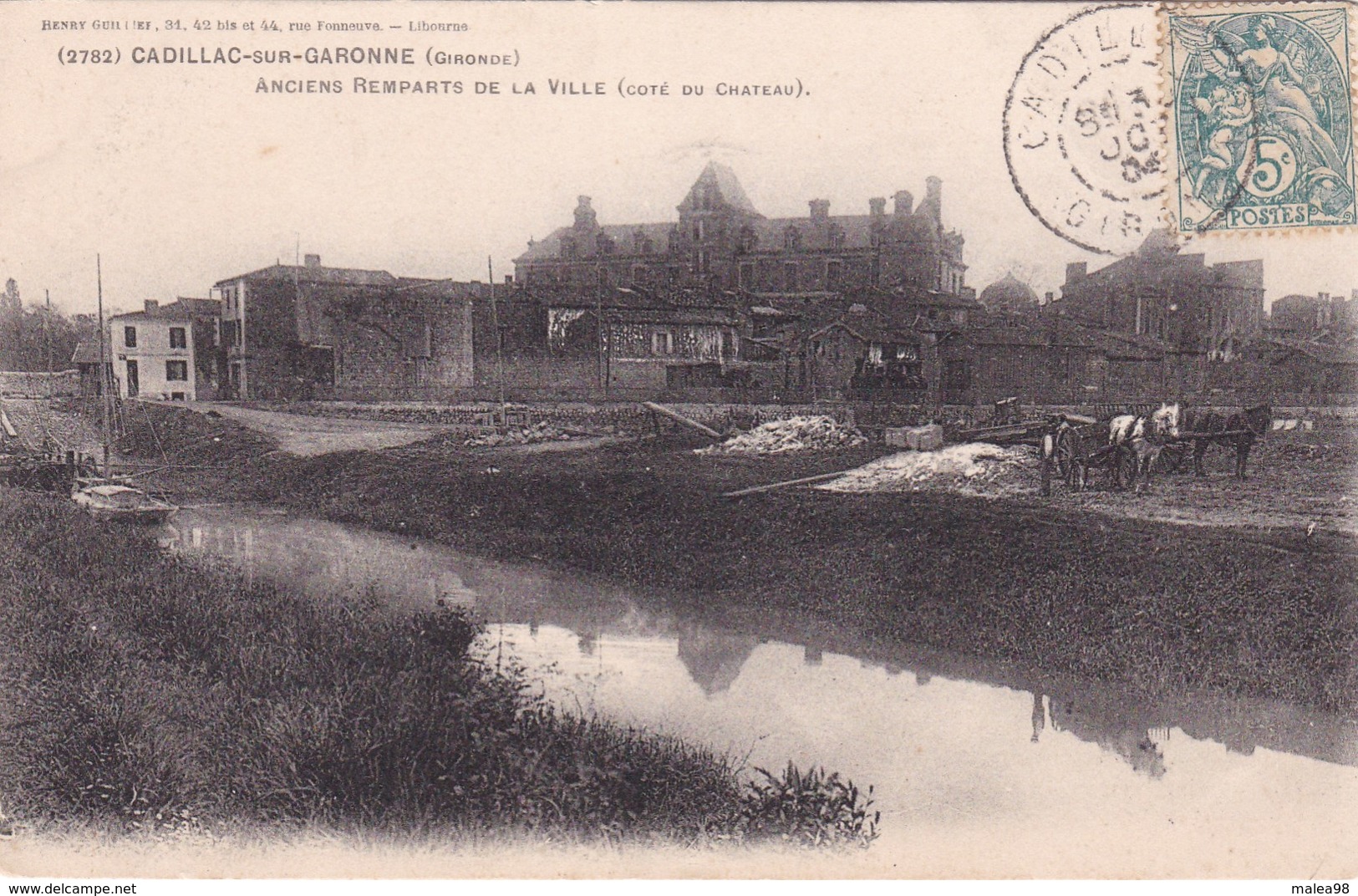 CADILLAC Sur  GARONNE ,,,,ANCIENS REMPARTS  De La  VILLE  ( Cote Du Chateau ),,,,,ATTELAGE,,,,VOYAGE1904,,,,TBE,,,, - Cadillac