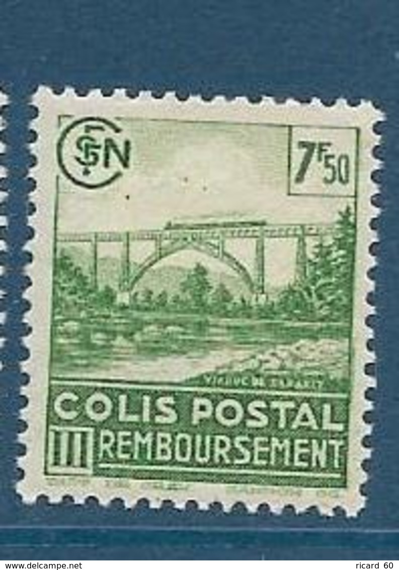 Timbre Neuf* France, N°180 Yt, Colis Postaux, Remboursement, 7 Fr 50, 1941, Charnière, Locomotive à Vapeur, Viaduc - Neufs