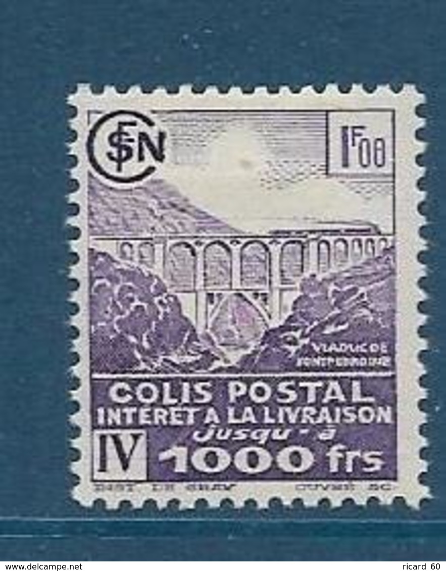 Timbre Neuf* France, N°181 Yt, Colis Postaux, Livraison, 1 Fr 00, 1941, Charnière, Locomotive à Vapeur, Viaduc - Ungebraucht