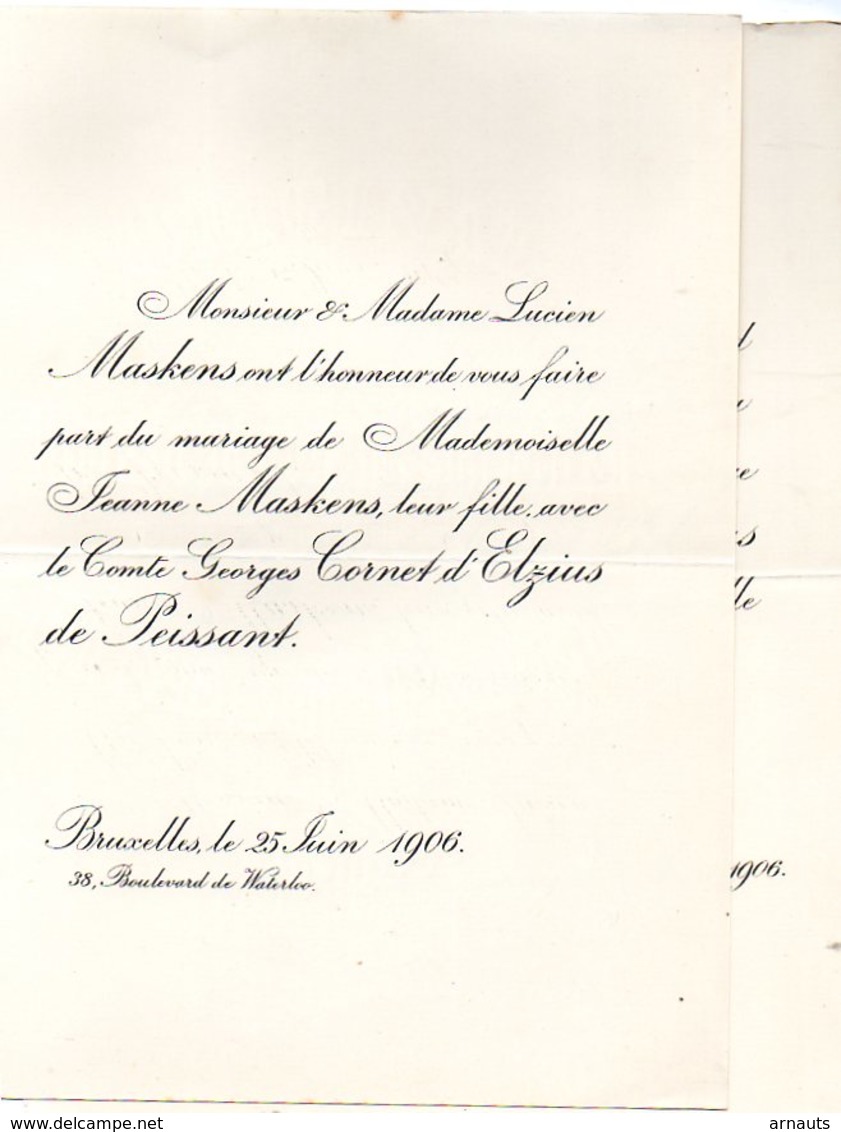 Mariage 1906 Georges Cornet D'Elzius De Peissant & JEanne Maskens Bruxelles Château D'Achel Limburg Hamont-Achel - Mariage