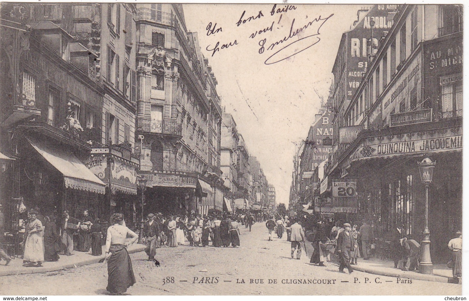 PARIS.. CPA. LA RUE DE CLIGNANCOURT. ANIMATION. COMMERCES. ANNEE 1903 - Arrondissement: 18