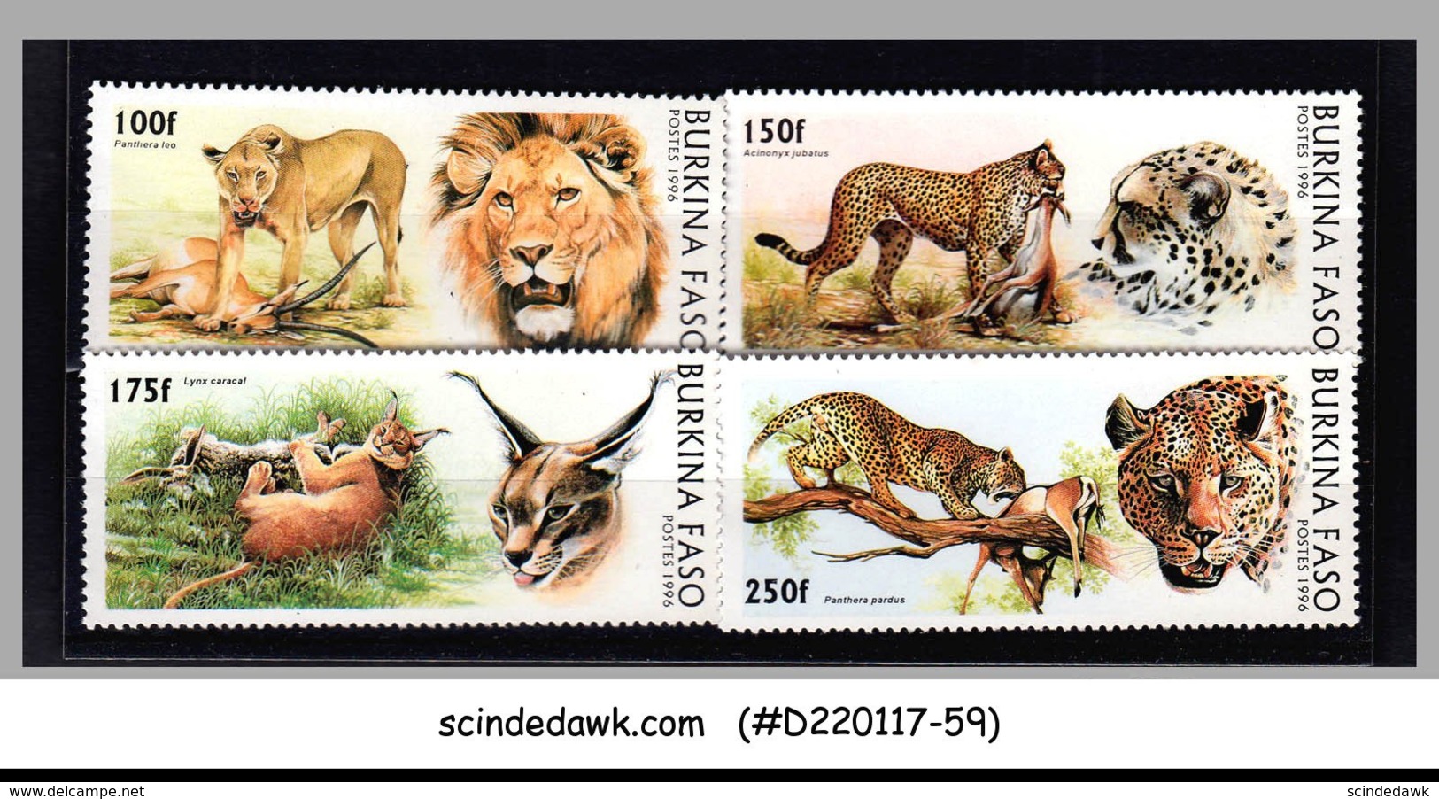 BURKINA FASO - 1996 WILD CATS / LION / PANTHER - ANIMALS 4V MINT NH - Burkina Faso (1984-...)