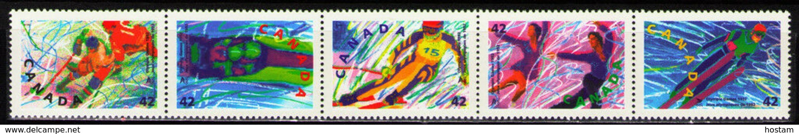 CANADA  1992 #1403a,  WINTER OLYMPICS   STRIP OF 5 FROM  Sheelet MNH  Been Folded - Blocs-feuillets