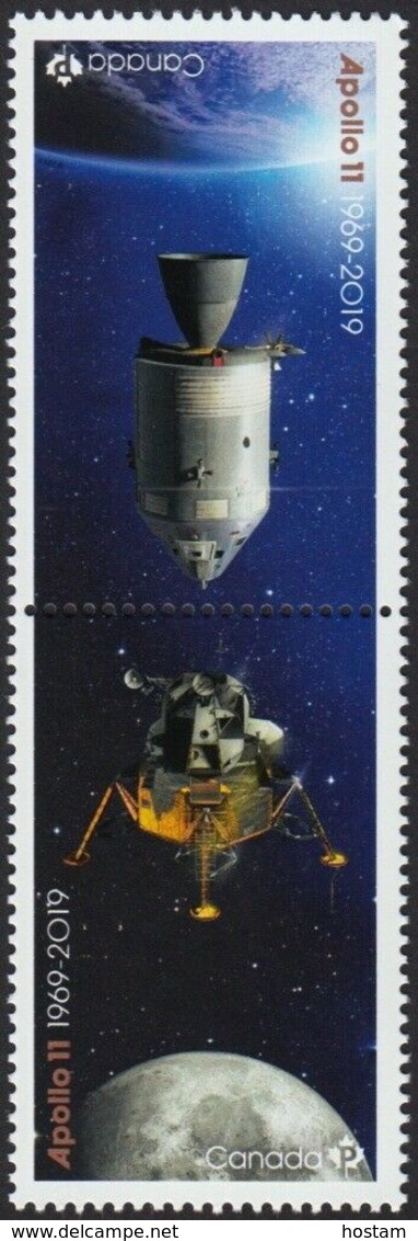 CANADA 2019  APOLLO 11, MOON LANDING  2 STAMPS FROM SHEETLET MNH - Blocs-feuillets