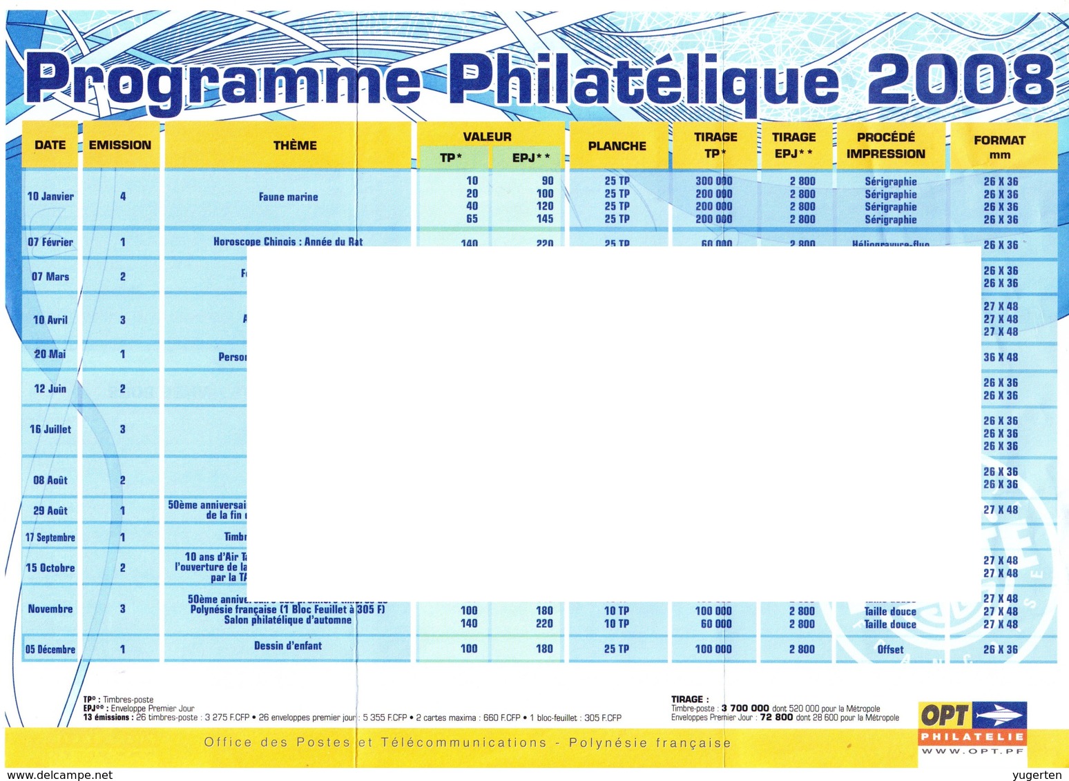 French Polynesia Polynésie 2008 Prospectus Philatelic Program Philatelistisches Programm Programme Philatélique - Autres & Non Classés