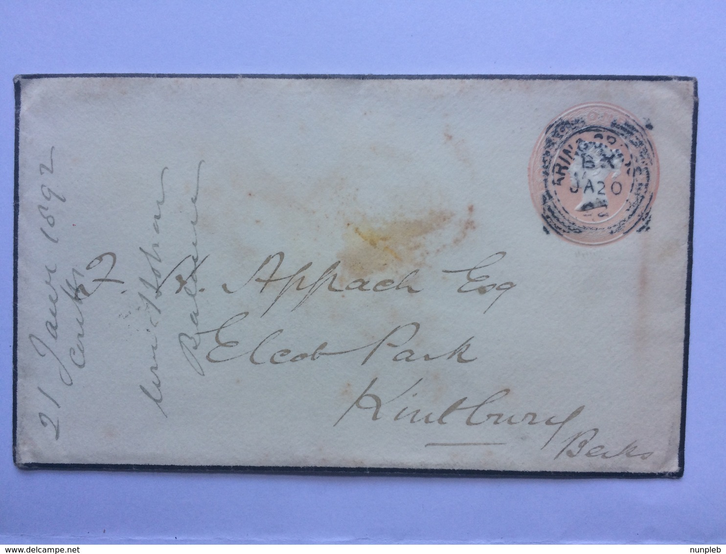 GB QV 1d Pink Mourning Cover 1892 Charing Cross Square Circle Mark To Hungerford - Briefe U. Dokumente