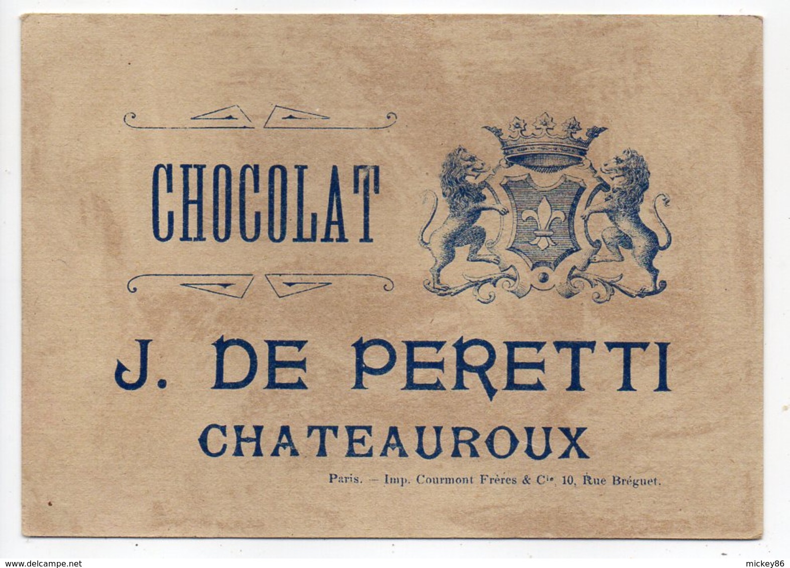 Chromo -CHATEAUROUX -- J. DE PERETTI  "Chocolat "--Chats-Souris - Lion,couronne......à Saisir - Sonstige & Ohne Zuordnung