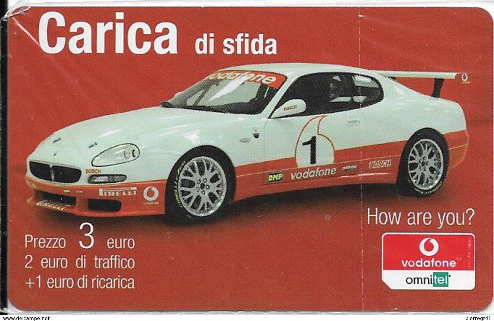 CARTE- PREPAYEE-ITALIE-VODAFONE CARICA-3€/FAC-SIMILE-VOITURE-Plastic Fin -NSB--TBE - Cartes GSM Prépayées & Recharges