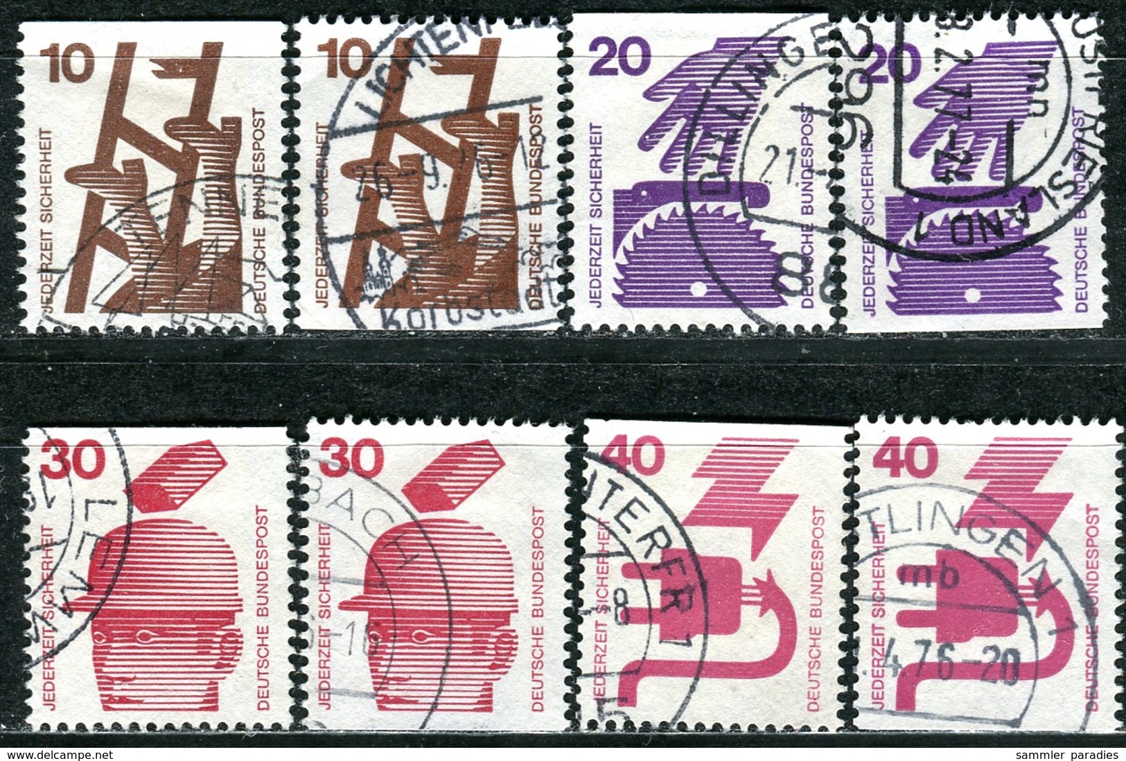 BRD - Mi 695 / 699 C/D Einzeln -  OO Gestempelt (A) - 10-20-30-40Pf Unfallverhütung - Used Stamps