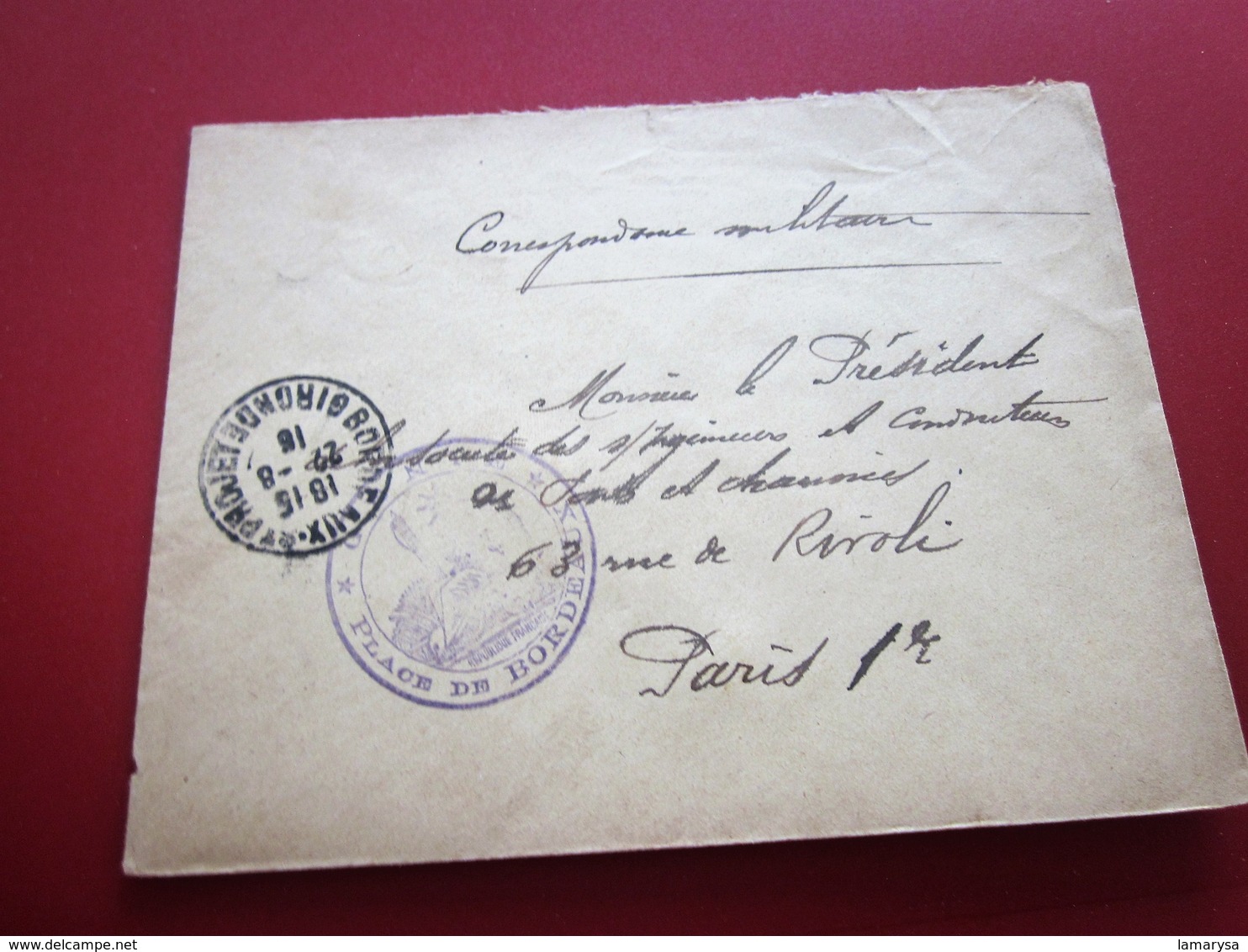 WW1-Lettre S.M-  Régiment D'Infanterie Cachet Militaire & C.à Date BORDEAUX Gironde Guerre 1914-18 Marcophilie MILIARIA - Guerre De 1914-18