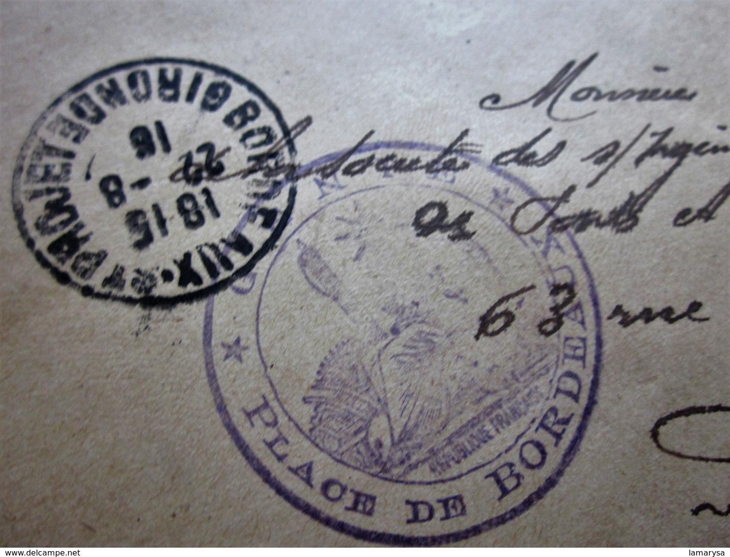 WW1-Lettre S.M-  Régiment D'Infanterie Cachet Militaire & C.à Date BORDEAUX Gironde Guerre 1914-18 Marcophilie MILIARIA - Guerre De 1914-18