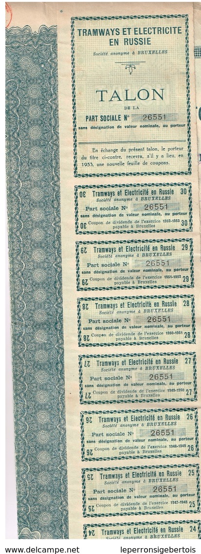 Titre Ancien - TRAMWAYS ET ELECTRICITE EN RUSSIE SOCIETE FONDEE EN 1911 - Titre De 1923 - Spoorwegen En Trams