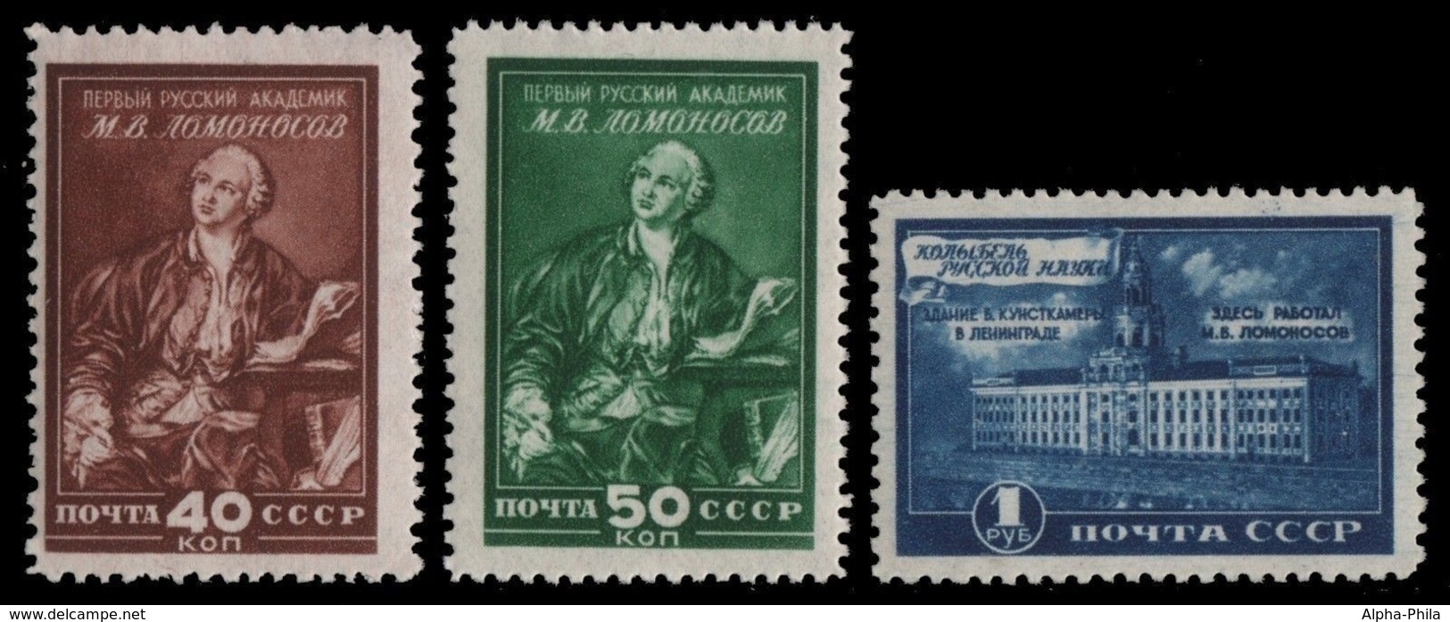 Russia / Sowjetunion 1949 - Mi-Nr. 1311-1313 * - MH - Lomonossow-Museum - Ungebraucht