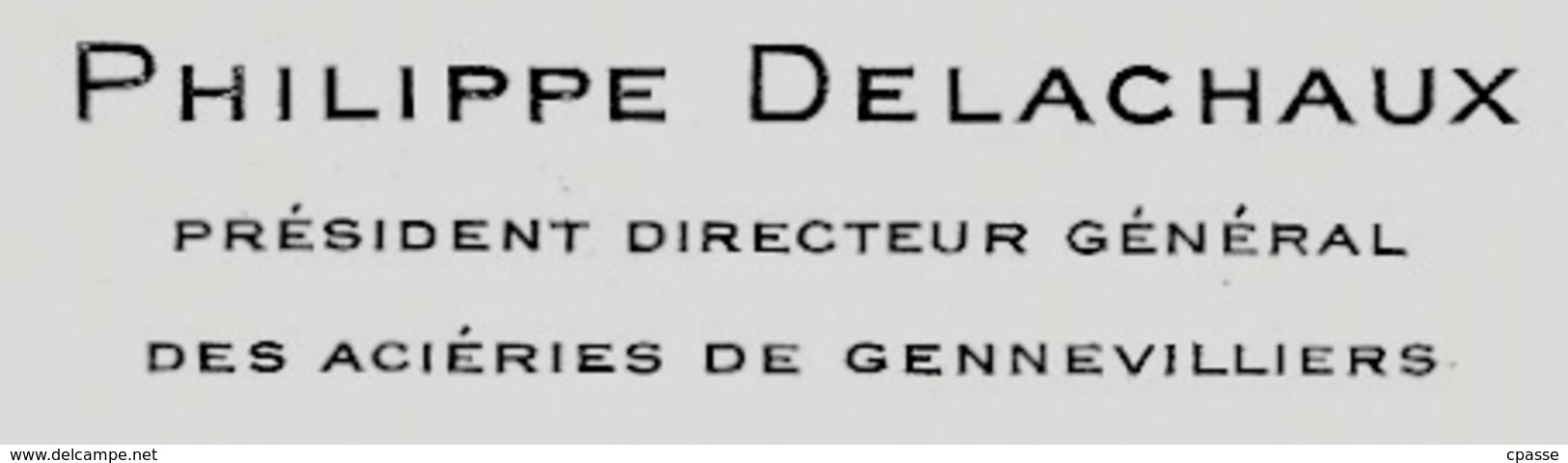 Carte De Visite "Specimen" PHILIPPE DELACHAUX Président Directeur Général Des ACIERIES De GENNEVILLIERS 92 - Cartoncini Da Visita