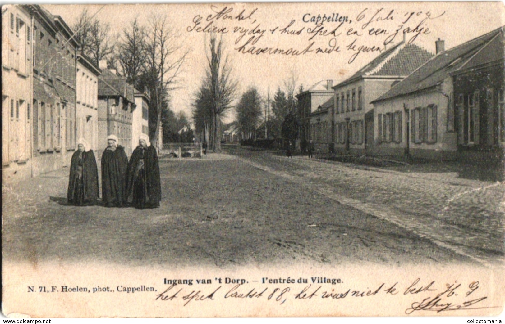 1 Postkaart Kapellen Cappellen Ingang Van Het Dorp C1904 Zondagse Kerkgangers Uitgever F.Hoelen N°71 - Kapellen