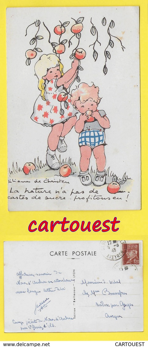 Carte Dessin Enfant Illustrateur Liliane De Christen ֎ Timbrée Pétain 1f20  1943 - Autres & Non Classés