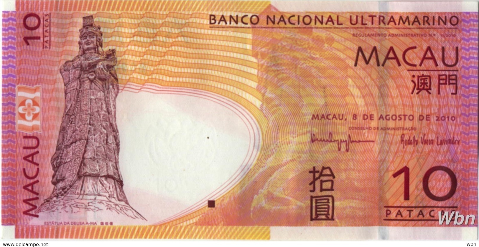 Macau (BNU) 10 Patacas (P80) 2010 -UNC - - Macao