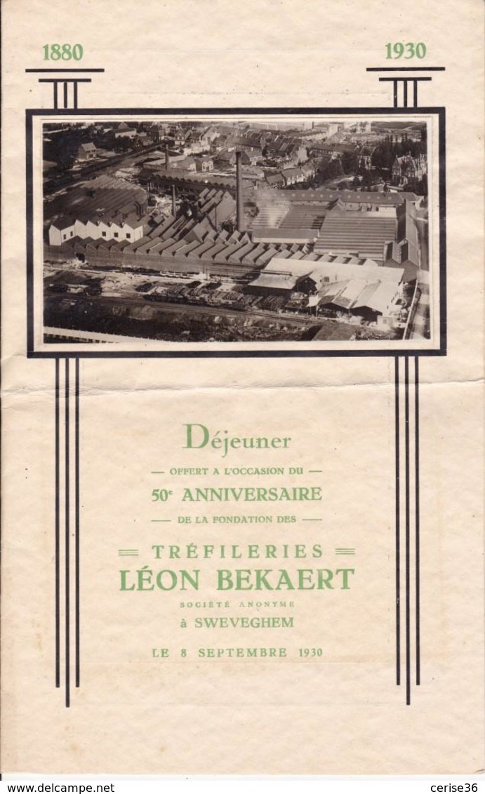 Tréfileries Léon Bekaert à Sweveghem Déjeuner Offert à L'occassion Du 50ème Anniversaire Le 8 Septembre 1930 - Publicités