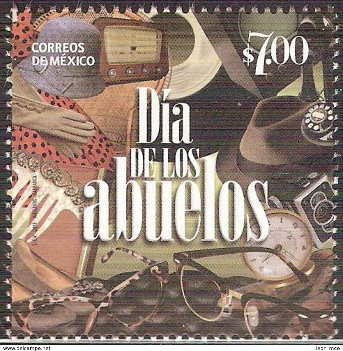 2013 DÍA DE LOS ABUELOS, Sc 2828 MNH  GRANDPARET'S DAY, Glasses, Hat, Radio, Watch - México