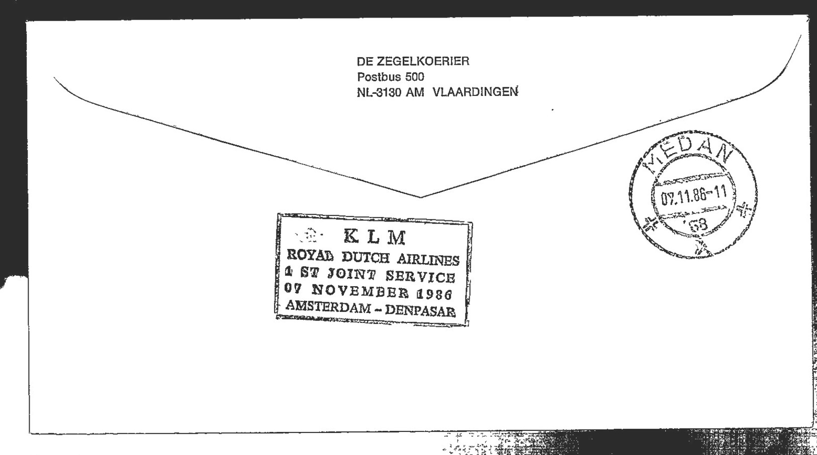 1986 1st Flight KLM Garuda Amsterdam > Medan > Denpasar IIndonesia LIMITED QUANTITY ISSUED (EW-65) - Briefe U. Dokumente