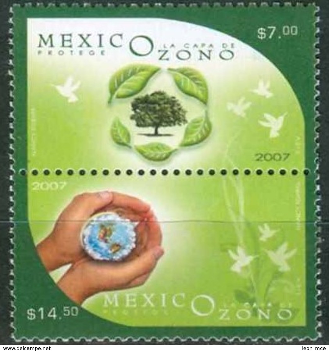 2007 México Protege La Capa De Ozono Protects Ozone Layer Doves, Tree, Leaves Earth In Hands  Vert. Pair MNH - México