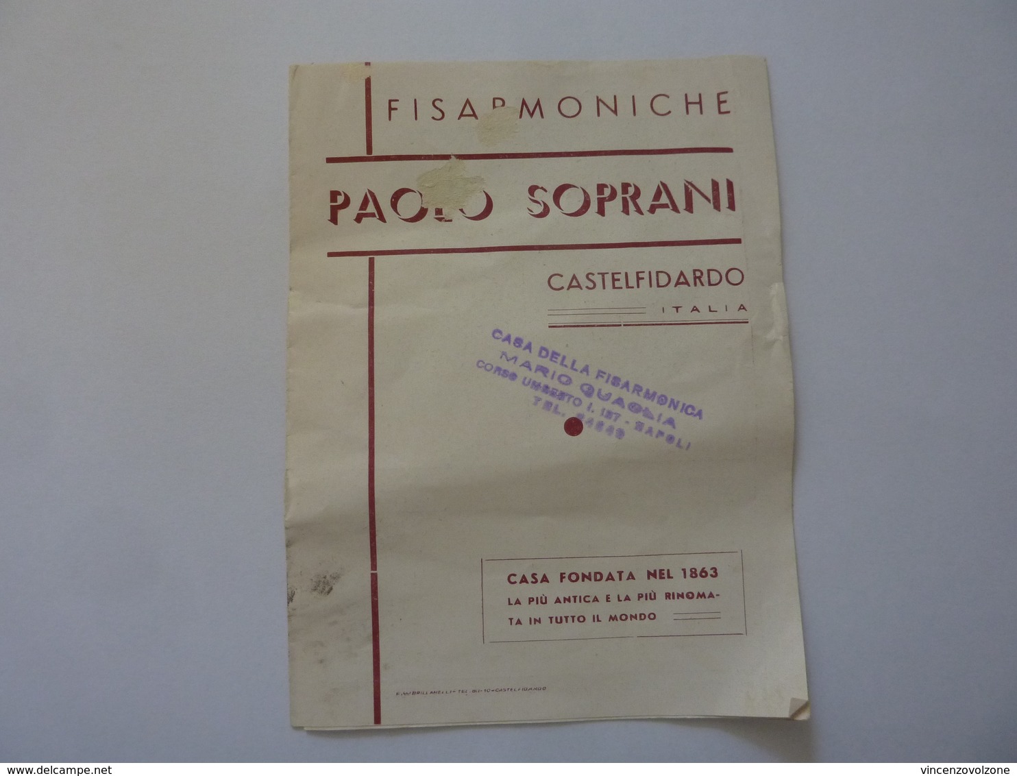 Pieghevole Pubblicitario "FISARMONICHE PAOLO SOPRANI - CASTELFIDARDO" Anni '50 - Pubblicitari