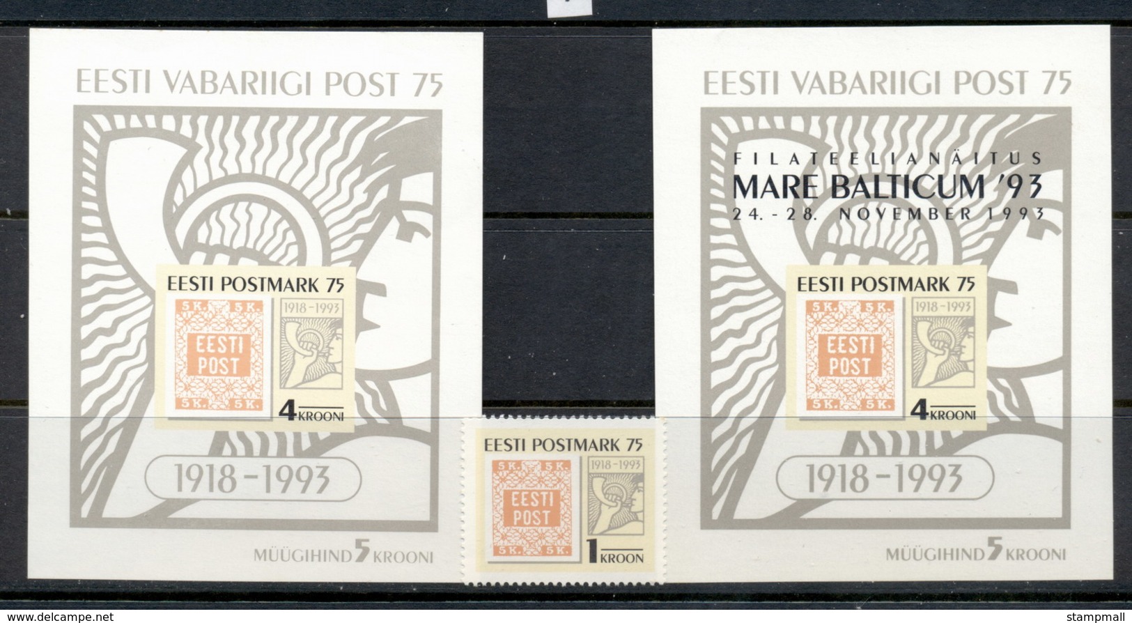 Estonia 1993 First Estonian Postage Stamp Anniv + 2xMS MUH - Estonia