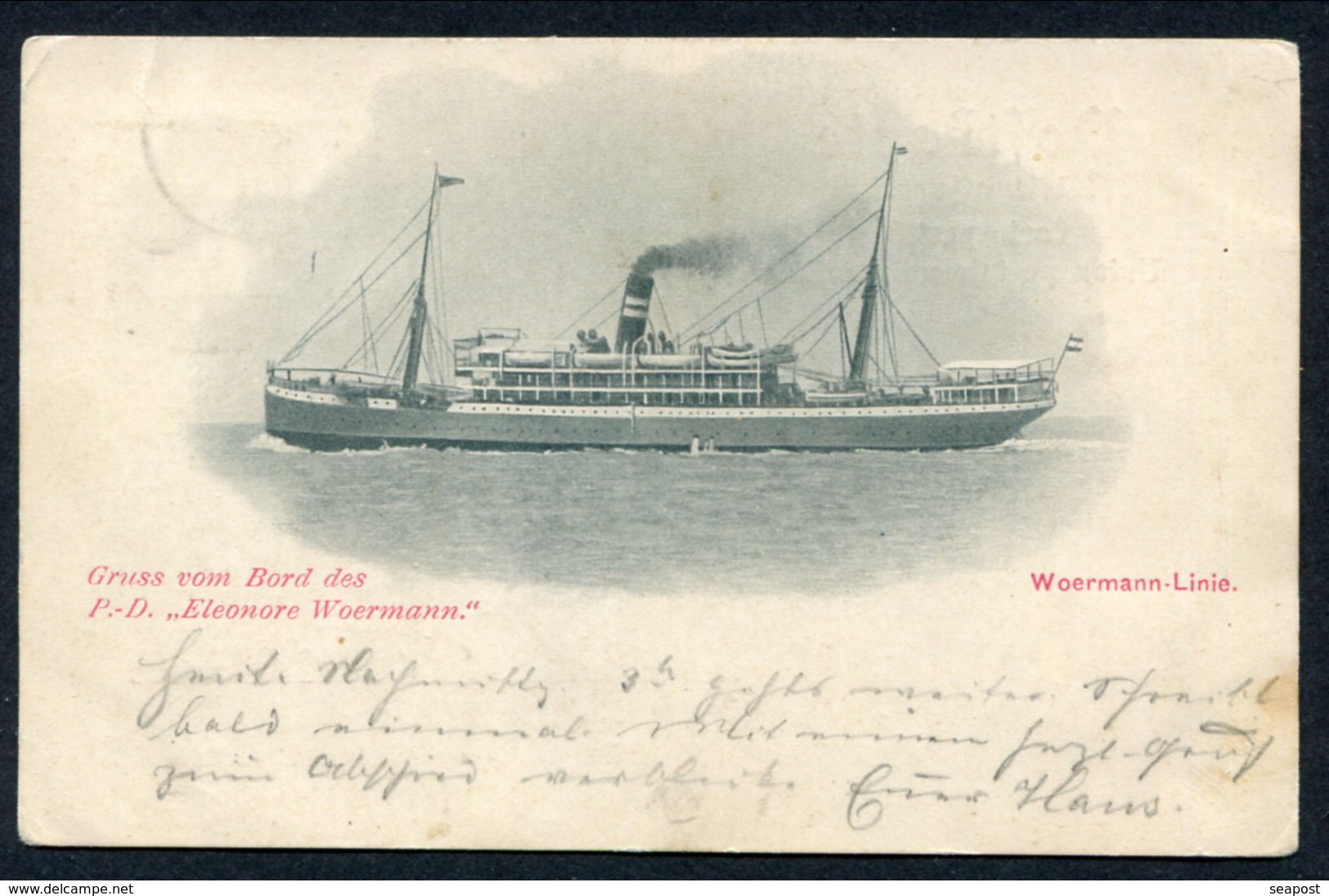 1903 USED PC -- GRUS VOM BORD DES P.D. "ELEONORE WOERMANN" - Steamers