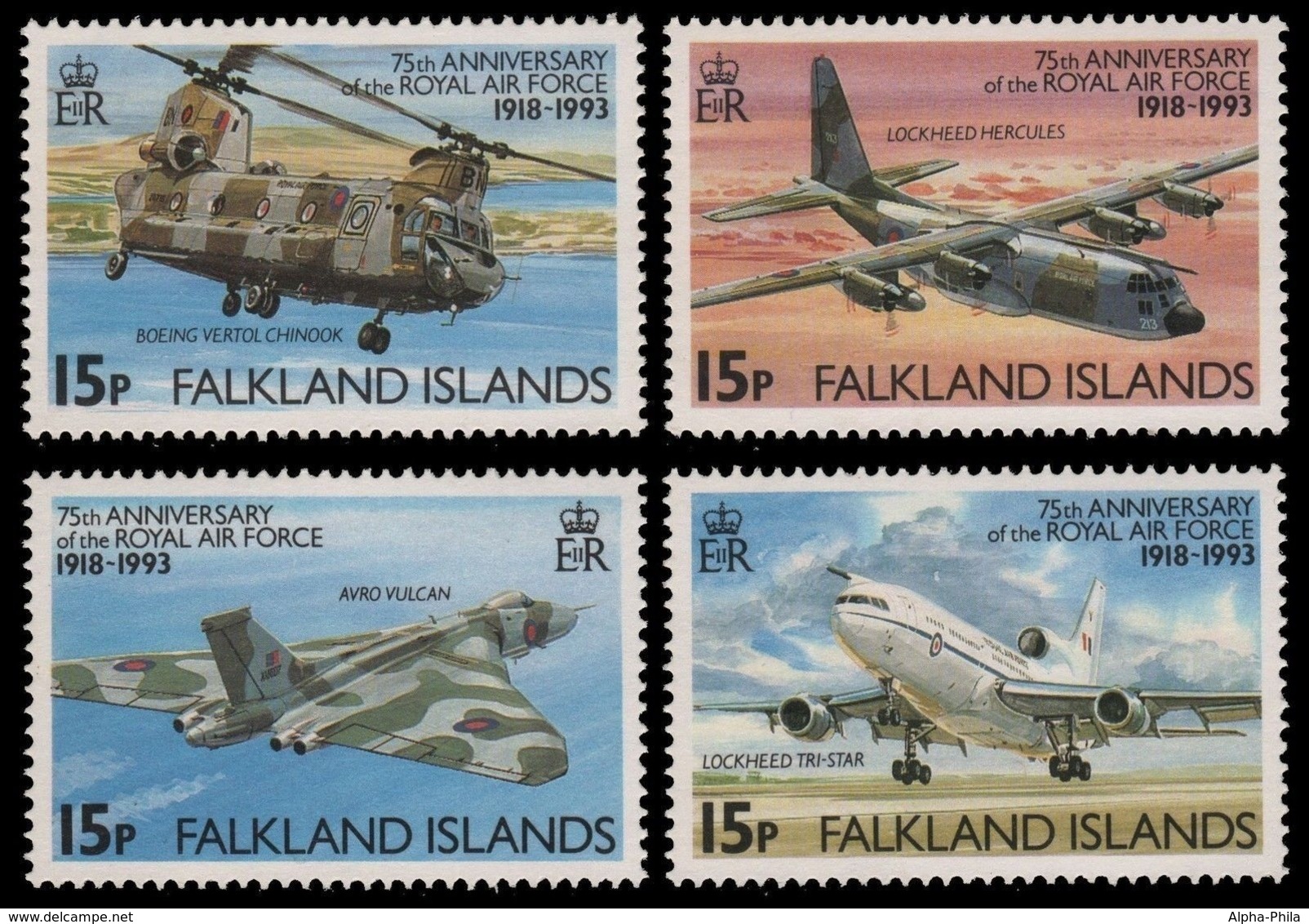 Falkland 1993 - Mi-Nr. 580-583 ** - MNH - Flugzeuge / Airplanes - Falklandinseln