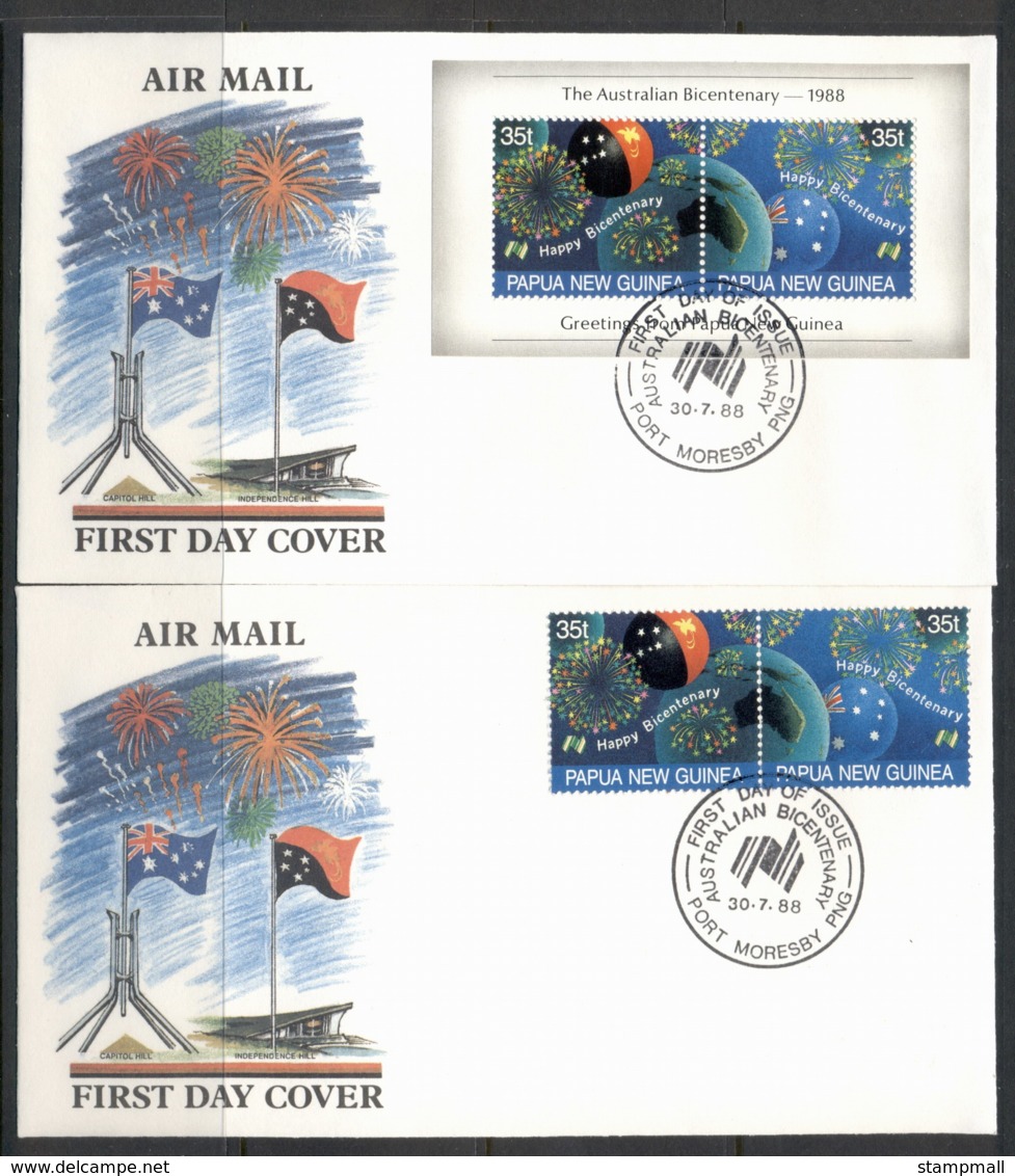 PNG 1988 Australian Bicentenary 2x FDC - Papoea-Nieuw-Guinea