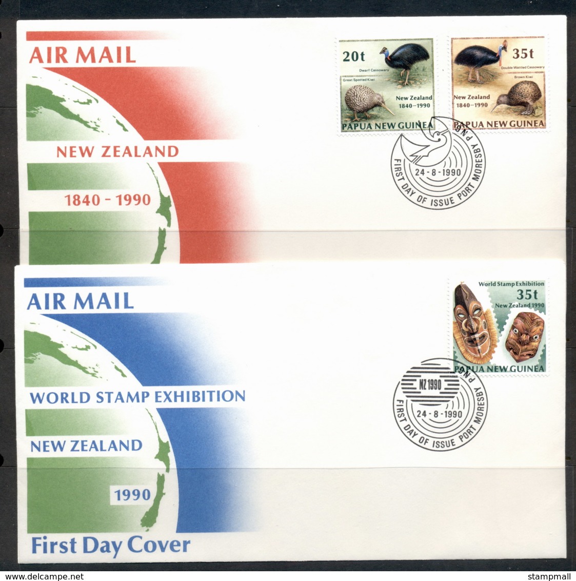 PNG 1990 New Zealand Satmp Ex 2x FDC - Papua New Guinea