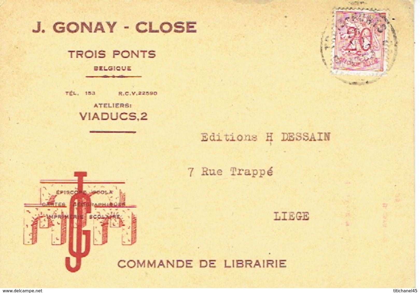 CP Publicitaire TROIS-PONTS 1952 - J. GONAY CLOSE - Librairie - Trois-Ponts