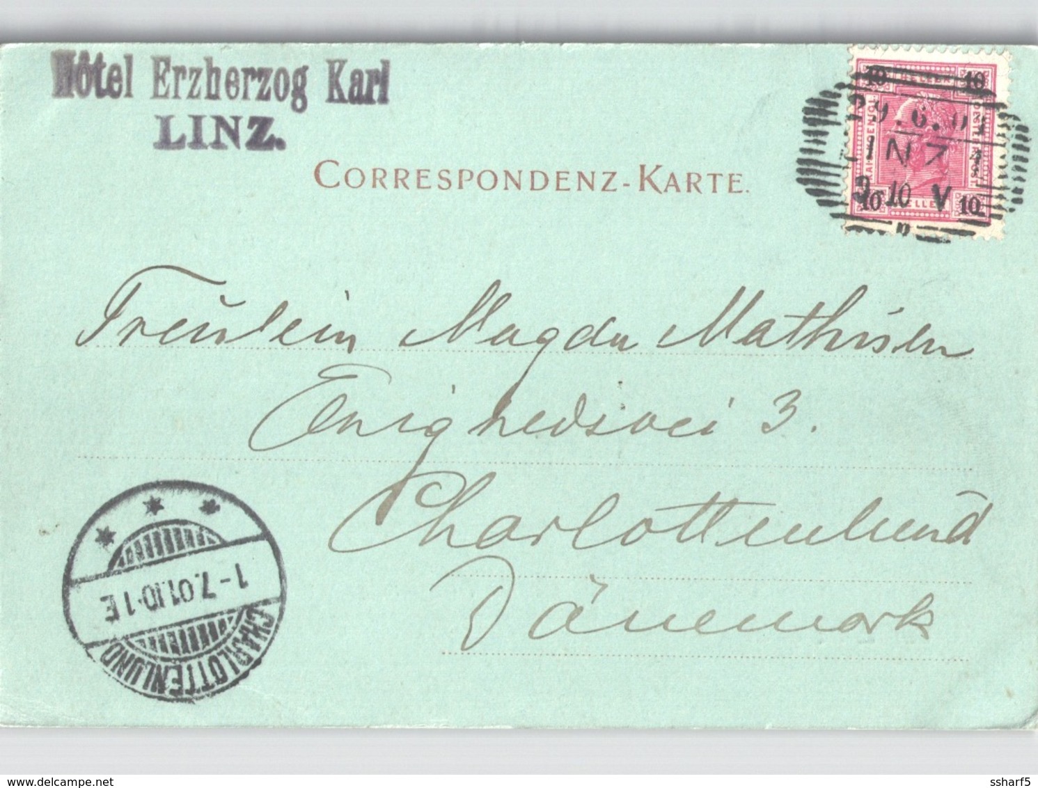 Gruss Aus Linz Quasi Halt-gegen-Licht Hotel Erzherzog Karl Mondscheinkarte 1901 Gelaufen - Linz