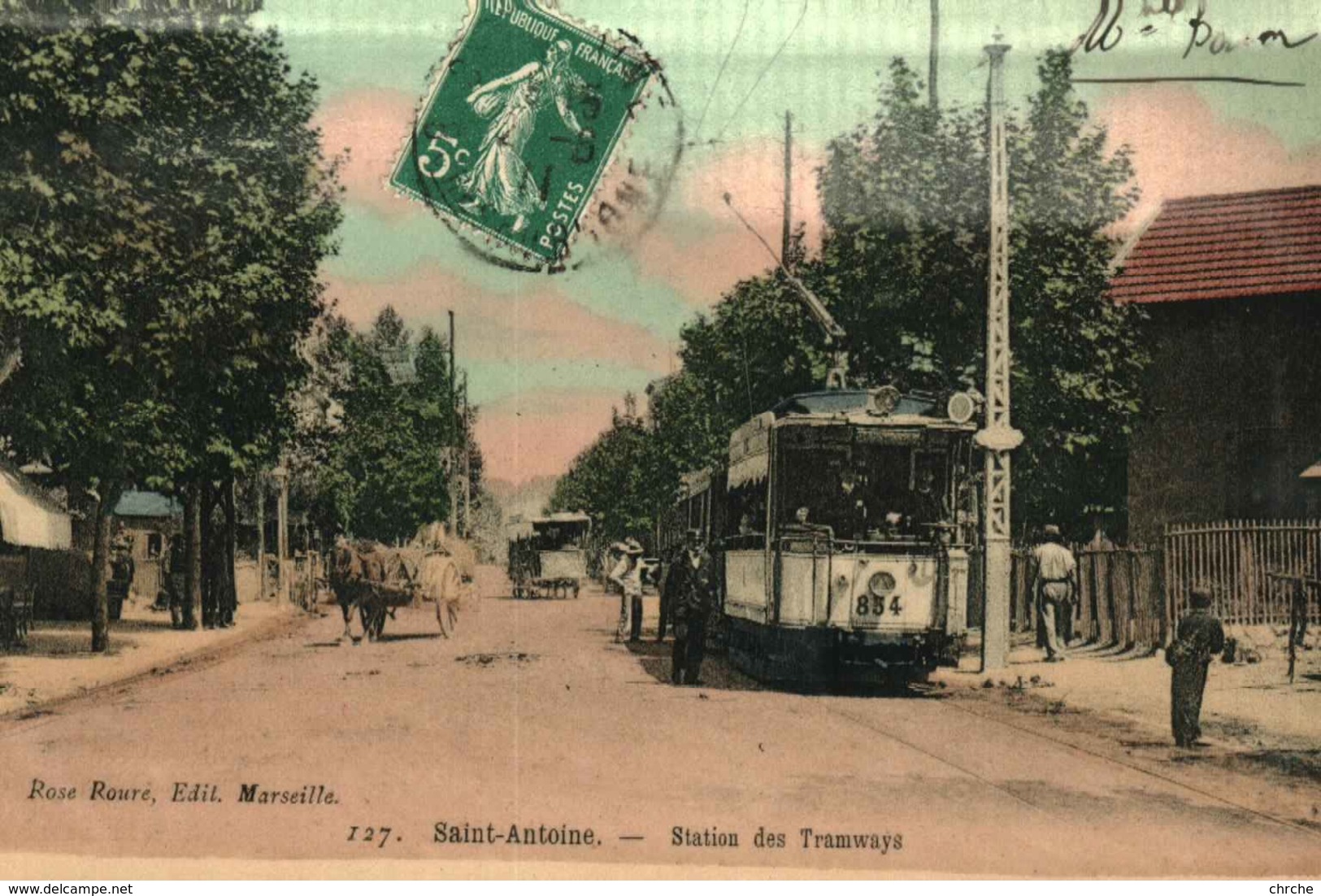 13 - MARSEILLE - SAINT ANTOINE - Station Des Tramways  ** RARE Et Belle Carte Photo Couleur De 1911 ** - Quartiers Nord, Le Merlan, Saint Antoine