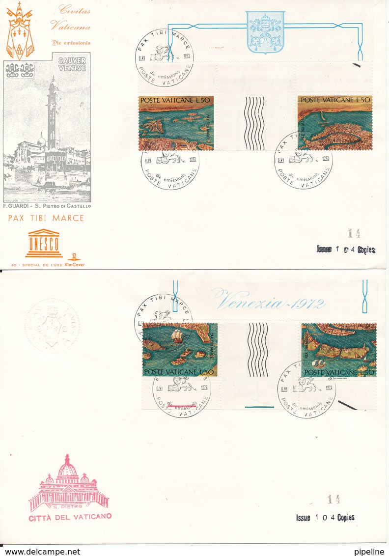 Vatican FDC 6-6-1972 Save Venezia In Gutter Pairs On To Covers With Cachet (number 14 Of 104 Copies) - Covers & Documents