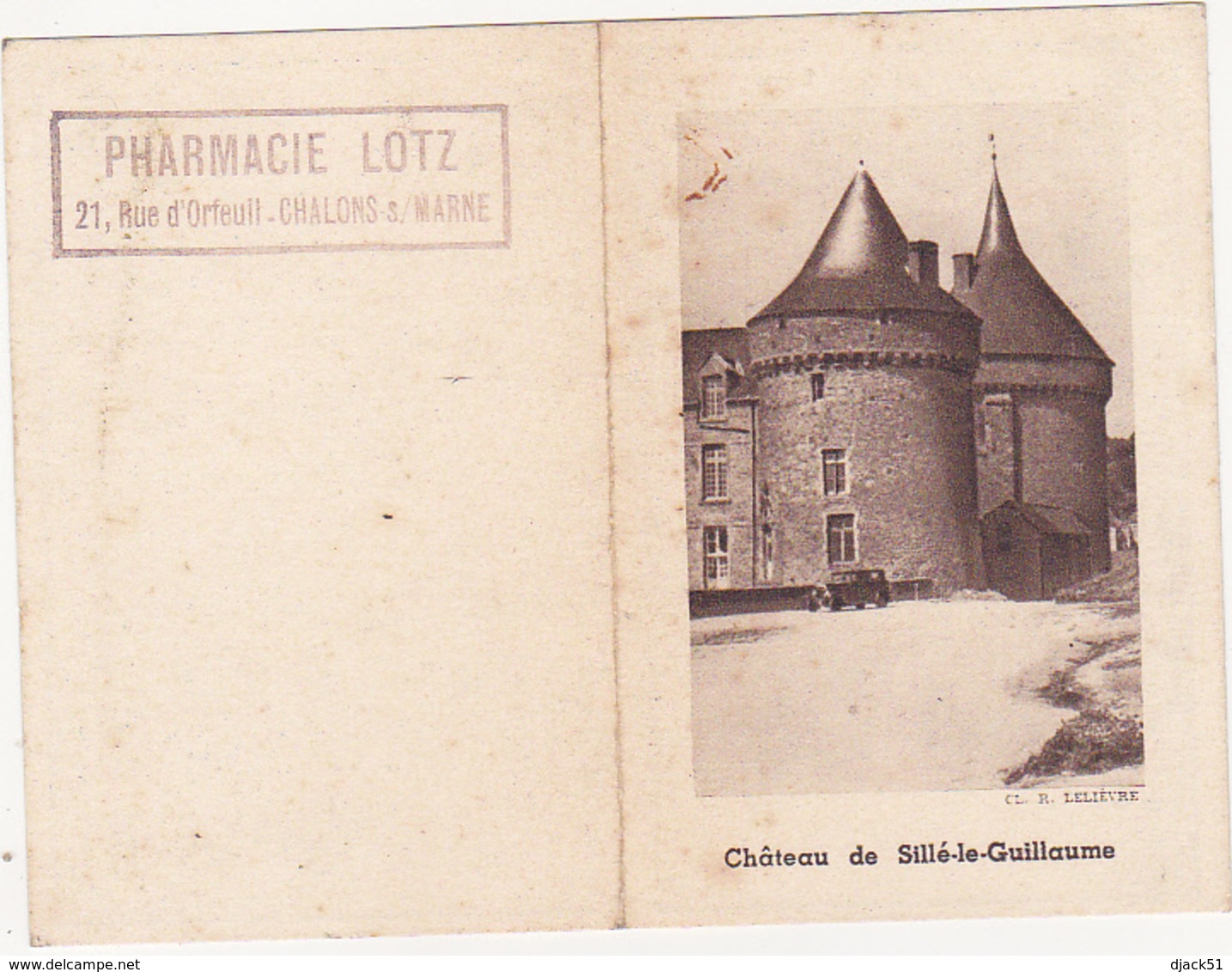 Petit Calendrier 1952 - Château De Sillé-le-Guillaume / PHARMACIE LOTZ CHALONS-sur-MARNE - Kleinformat : 1941-60