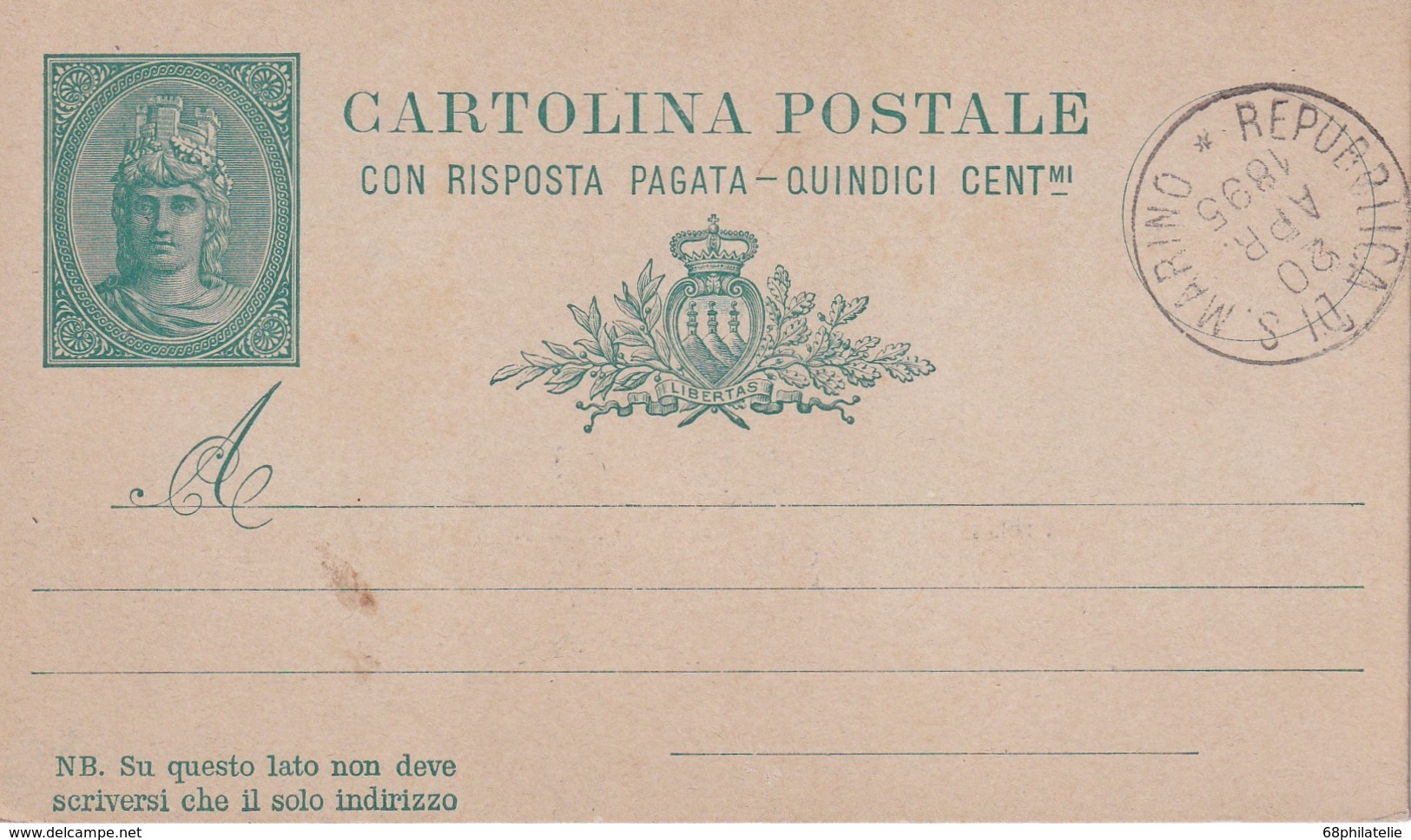 SAN MARINO  1895   ENTIER POSTAL/GANZSACHE/POSTAL STATIONERY CARTE - Entiers Postaux