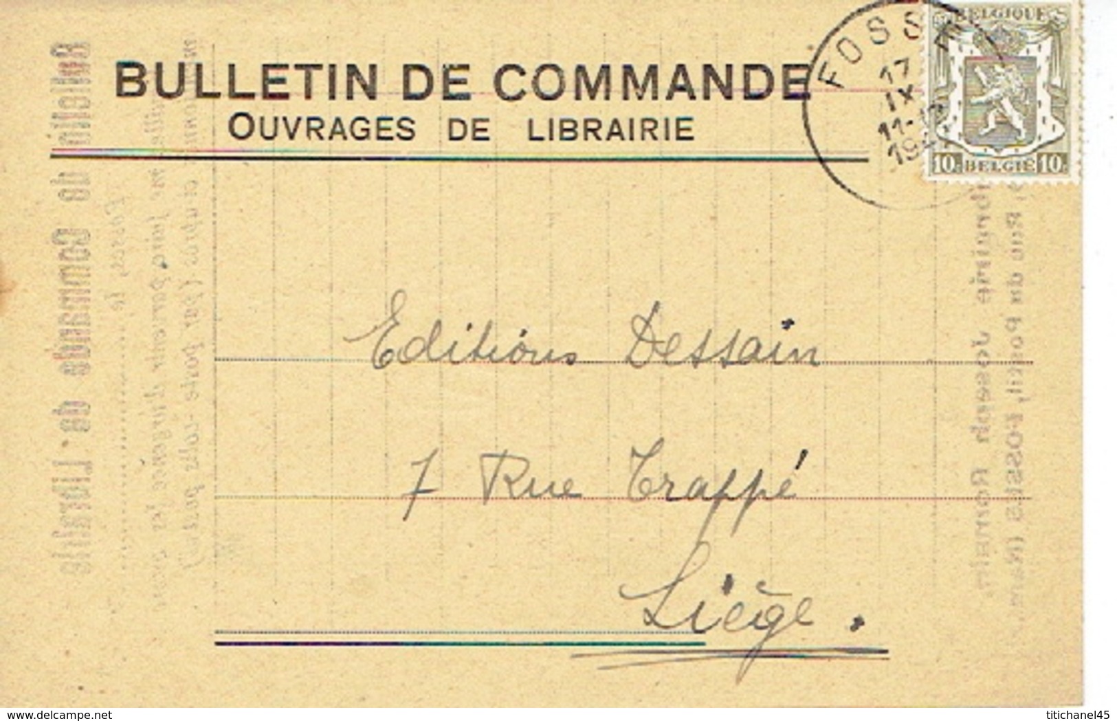 CP Publicitaire FOSSES 1947 - Librairie Joseph ROMAIN - Fosses-la-Ville